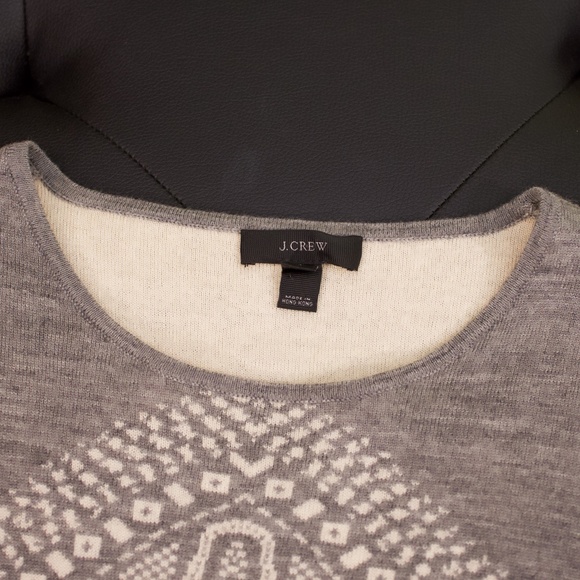 J. Crew Womens snowflake grey white merino wool sweater size large - Picture 3 of 6